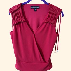 Catherine Malandrino Magenta Surplice Blouse XS Pleated Shoulder Ruffle